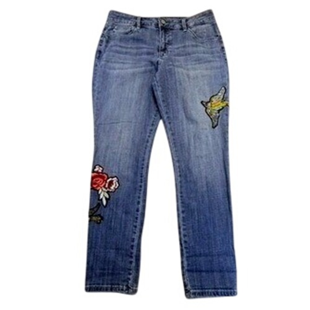 Laurie Felt Los Angeles Classic Embellished Boyfriend Jeans Floral Hummingbird 8